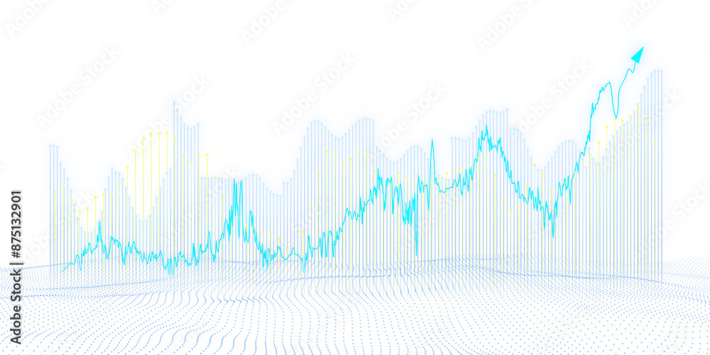 Poster abstract financial chart with upward trend line graph on a dotted grid background, concept of growth