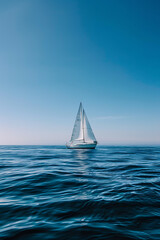 Obraz premium Solitude and Freedom: Sailboat Sailing Across Open Seas Under Blue Sky