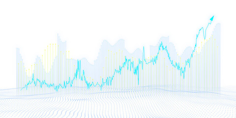 Abstract financial chart with upward trend line graph on a dotted grid background, concept of growth and success. 3D Rendering - Powered by Adobe