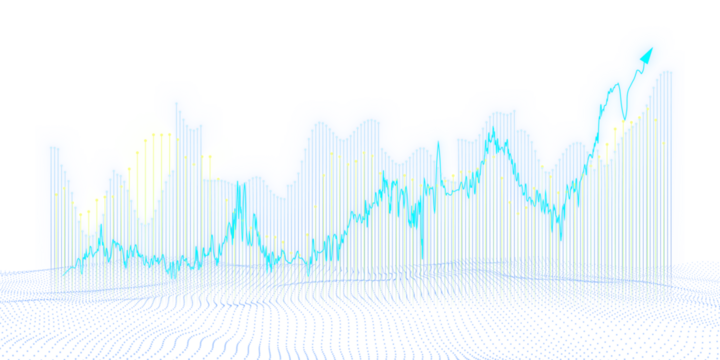 Abstract financial chart with upward trend line graph on a dotted grid background, concept of growth and success. 3D Rendering - Powered by Adobe