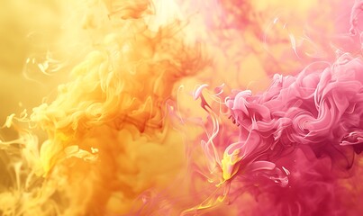 Fototapeta premium Yellow and pink smoke wisps intertwining to create a dynamic, colorful abstract scene with a dusty texture..