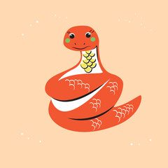 Hand drawn isolated abstract Snake. Japanese or Chinese oriental style. Trendy colored Vector illustration. T-shirt print, logo, poster, card, design template, tattoo idea. Symbol of 2025 new year