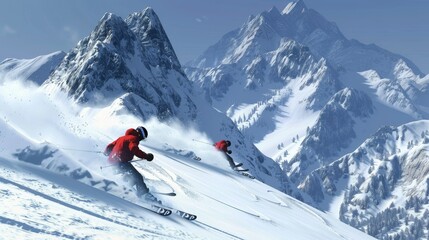 Skiers carving turns in a delightful 3D setting  AI generated illustration