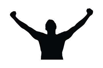 Man surrendering with both hands raised in air, man raising both hands silhouette
