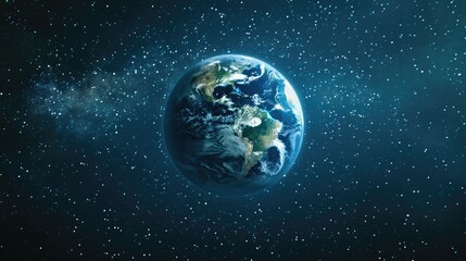 Fototapeta premium Planet Earth in space surrounded by stars on dark background Science ecology environment conservation World Earth Day idea with room for text