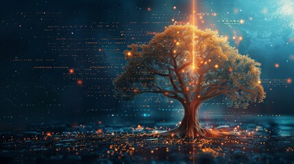 Abstract tree of knowledge with branches representing different fields of study and expertise, symbolizing the diversity and breadth of education. Knowledge tree concept