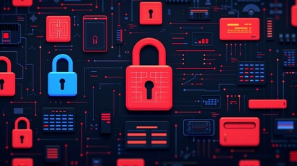 Modern identity theft prevention illustration with secure data, biometric authentication, and digital locks, emphasizing the importance of safeguarding personal information. Illustration, Image, ,