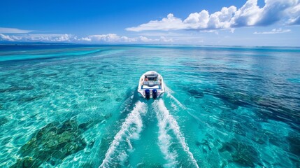 Speedboat racing through a crystal-clear ocean AI generated illustration