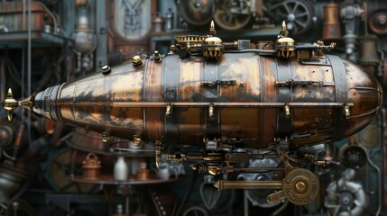 Fototapeta premium Steampunk airship with brass fittings AI generated illustration