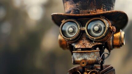 Fototapeta premium Steampunk robot wearing a top hat and monocle AI generated illustration