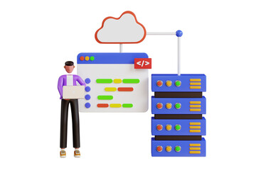Server Management by Engineer 3D Illustration. Cloud Hosting by Engineer 3D Illustration
