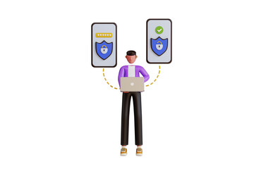 Mobile Data Protection 3D Illustration. Mobile Security 3D Illustration