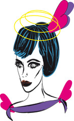 Model in fancy extravagant hat - halo and angel wings