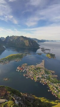 Reinebringen, Lofoten. At a modest 448 meters high, Reinebringen is far from one of the highest peaks on the Lofoten islands. Yet this is more than made up for by the iconic view from the summit. 
