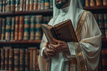 Fototapeta premium Man Reading Book in Library