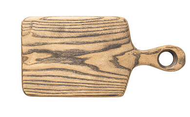 one texture wooden cutting board on isolated white background, top view