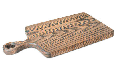 one brown texture wooden cutting board on isolated white background, front view