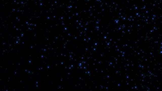 Loop glow blue stars particles flickering motion animation on black abstract background. Animation of fiery white blue pink glowing flying ember burning ash particles.