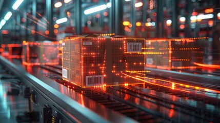 Illustrations Automatic logistics management. smart packaging into the warehouse workflow