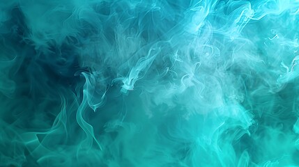 Masterful abstract art with a blend of turquoise, teal, and cyan hues and soft smoke wisps, evoking wonder and amazement..