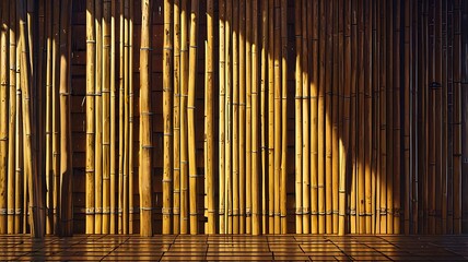 Obraz premium Old brown tone bamboo simple wall or Bamboo fence texture background for interior or exterior design vintage tone. Brown bamboo stick pattern backdrop.