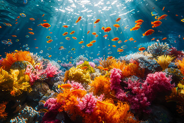 Naklejka premium Vibrant Coral Reef with Colorful Marine Life