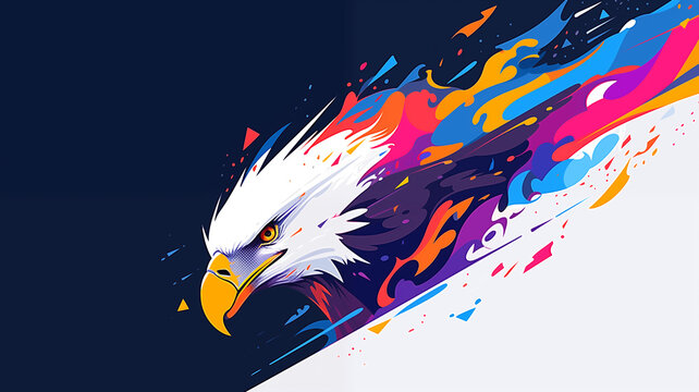 Hand drawn cartoon bald eagle flat illustration
