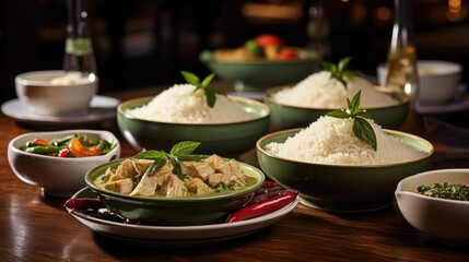 a bowl of food with a bowl of food on it with a lemon on the side.