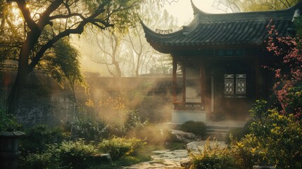 Fototapeta premium Serene Ancient Chinese Aesthetic Atmosphere