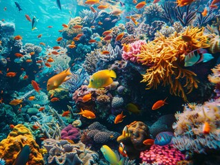 Obraz premium Colorful Underwater Coral Reef TeemingMarine Life and Vibrant Colors