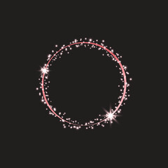 Sparkling shiny glowing stardust magical light circle round vector border frame 