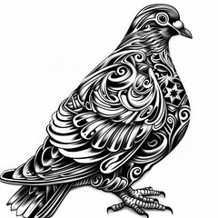 Fototapeta premium black and white ilustration of pigeon with fully tribal style illustration