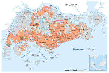 Naklejka premium Detailed road map of the Republic of Singapore