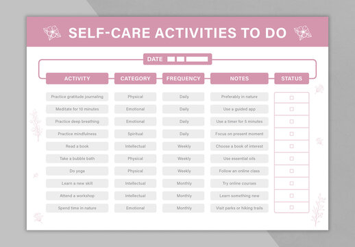 Self Care Activities To Do Planner
