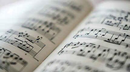 Close-up of a music sheet showcasing musical notes and compositions, ideal for illustrating music, art, and creativity concepts.
