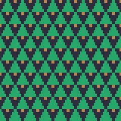 seamless repeating pattern of pine trees in flat design style on a black background