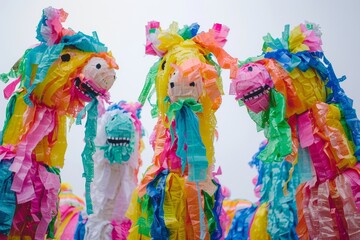 Detailed shot of festive piÃ±atas for Cinco de Mayo in Mexico 