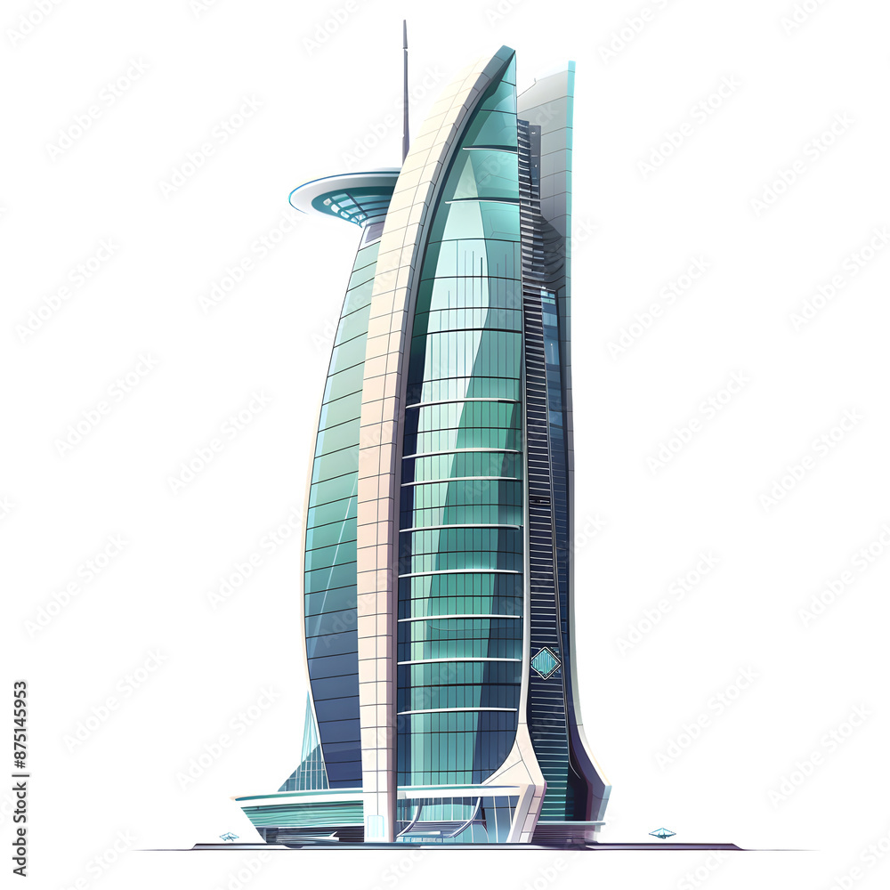 Poster Modern skyscraper building isolated on transparent background