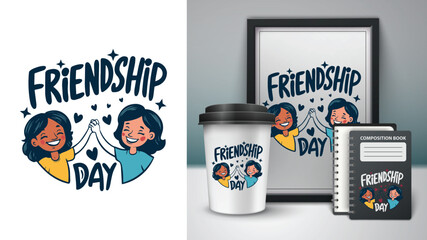 International Friendship Day Art Vector: Celebrate Unity, Happiness, and Friendship with Cute Cartoon Illustrations of Friends, Coffee, Donuts, and Global Togetherness - Perfect for Cards and Posters