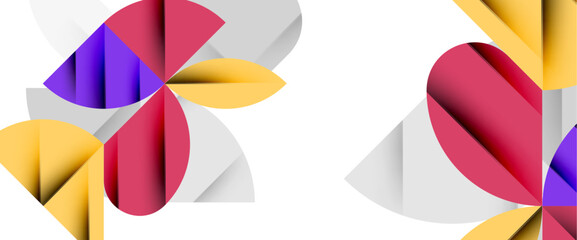 Minimal geometric elements on white. Petals, round triangles, star