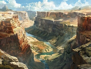 Rugged Canyon SceneryWinding River and Dramatic Rock Formation