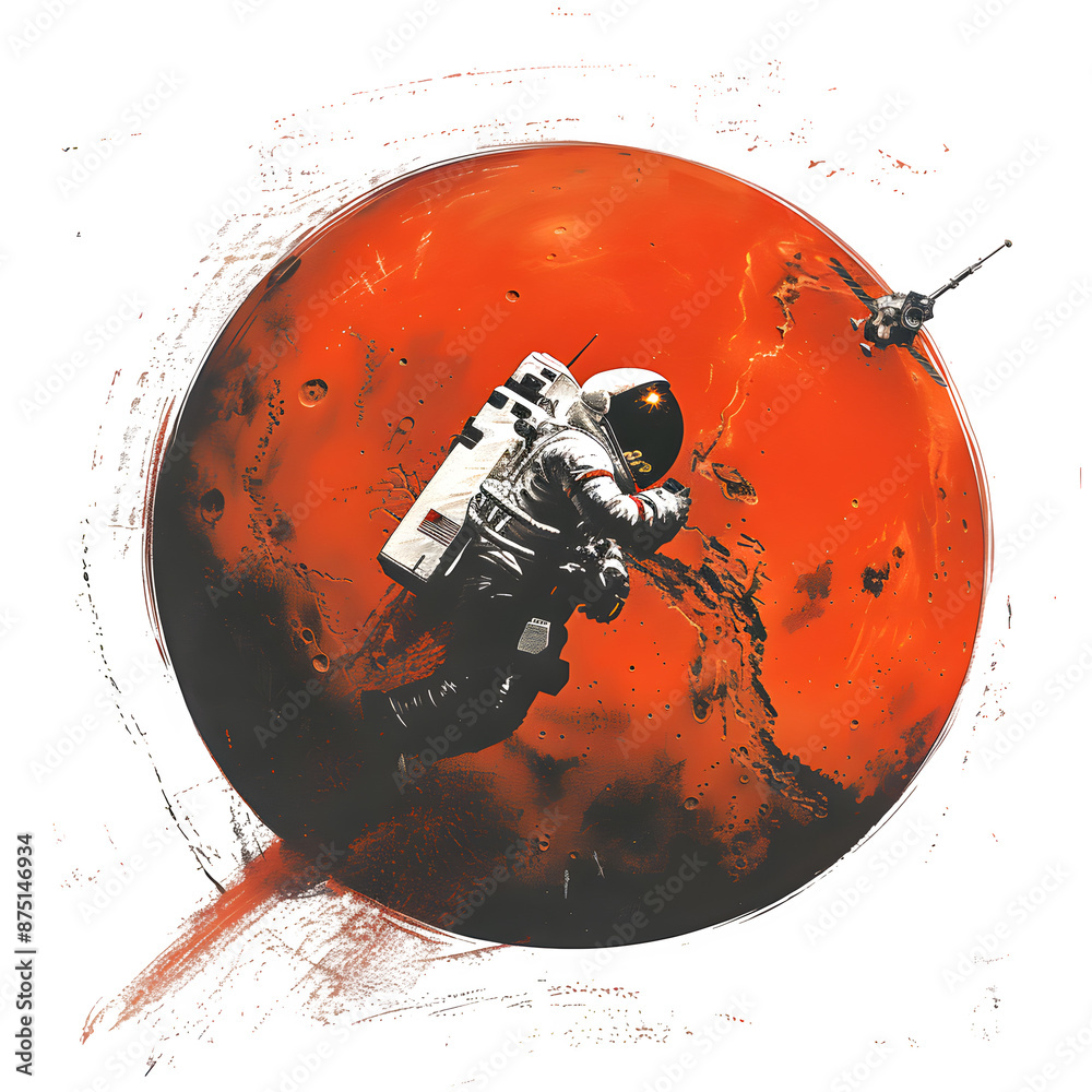 Aufkleber astronaut in space with orange planet background