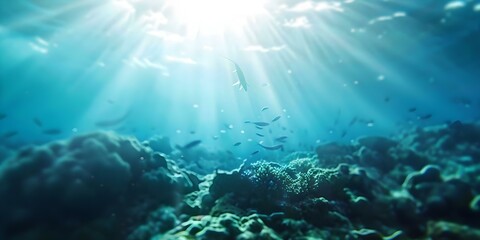 Fototapeta premium Envisioning an Underwater Wonderland with Rich Marine Life and Sustainable Energy Sources. Concept Underwater Photography, Marine Conservation, Renewable Energy Solutions, Oceanic Biodiversity