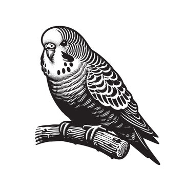 recommend clip art: Budgerigar. Vintage black engraving vector illustration. Line art, isolated object, cut out