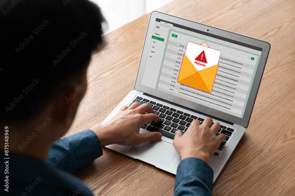 Poster cyber attacking concept. malware alert showing on computer screen display scam and threat detection 