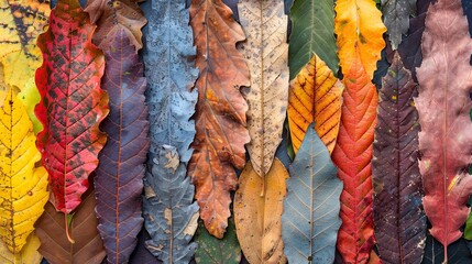 A collage of assorted autumn leaves, including oak and birch, arranged artistically to provide a textured and colorful background for fall-themed content.