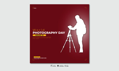 Social media post vector web banner template with camera design for world photography day