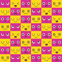 seamless repeating pattern emoticons in yellow and purple