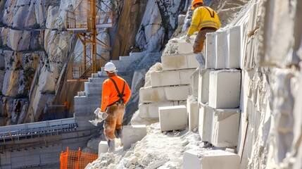 Construction Workers Building Concrete Dam Walls for Power