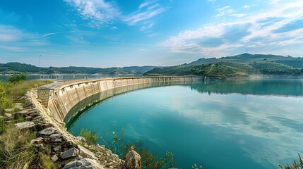 Majestic Panoramic View of Hydroelectric Dam and Reservoir Showcasing Engineering Power